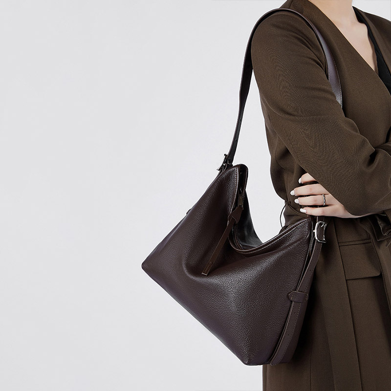 Sac hobo vintage en cuir pleine fleur avec boucle pour femmes
