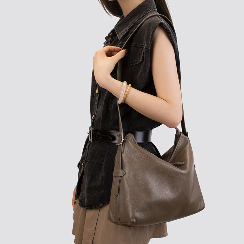 Sac hobo vintage en cuir pleine fleur avec boucle pour femmes