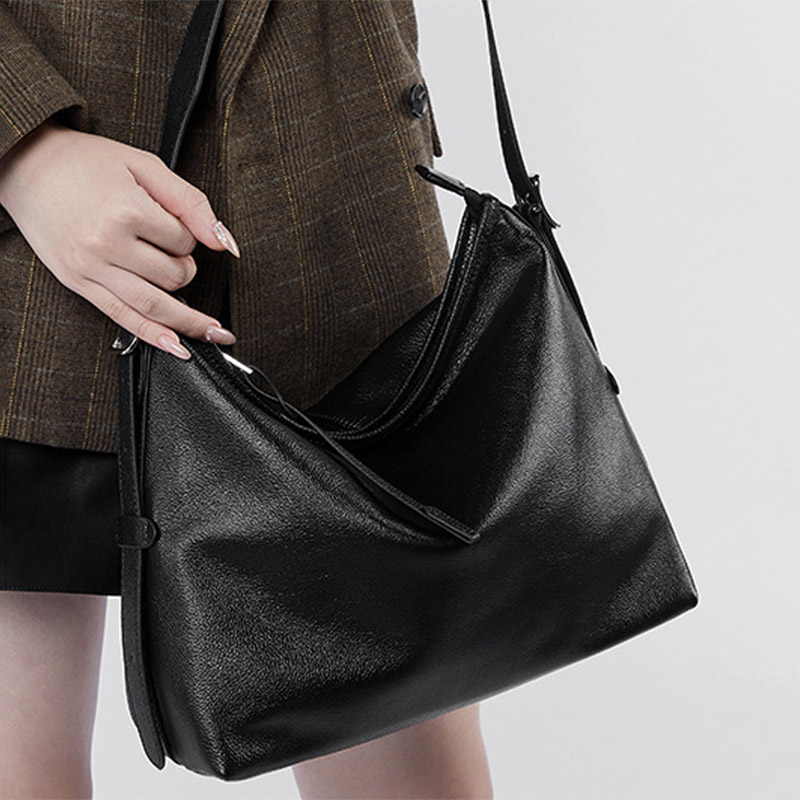 Sac hobo vintage en cuir pleine fleur avec boucle pour femmes