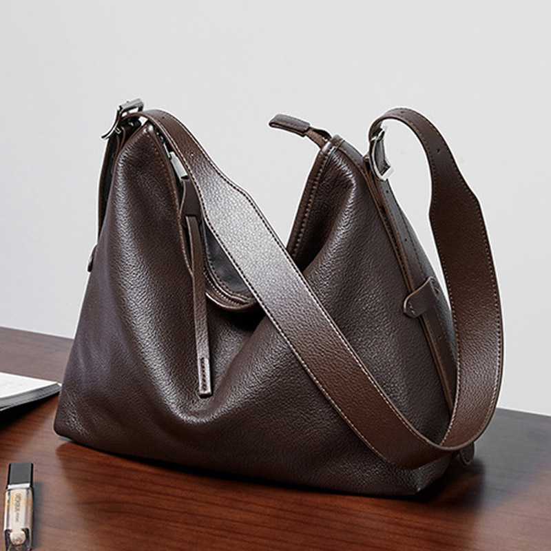 Sac hobo vintage en cuir pleine fleur avec boucle pour femmes