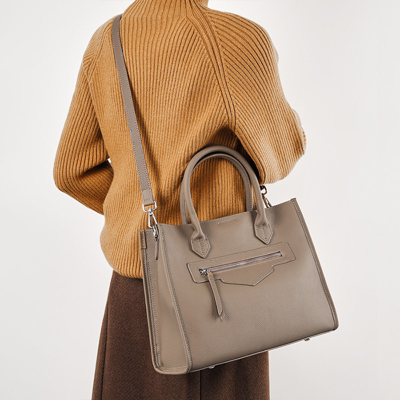 Women's Vintage Full-Grain Leather Zipper Shoulder Crossbody Tote Bags