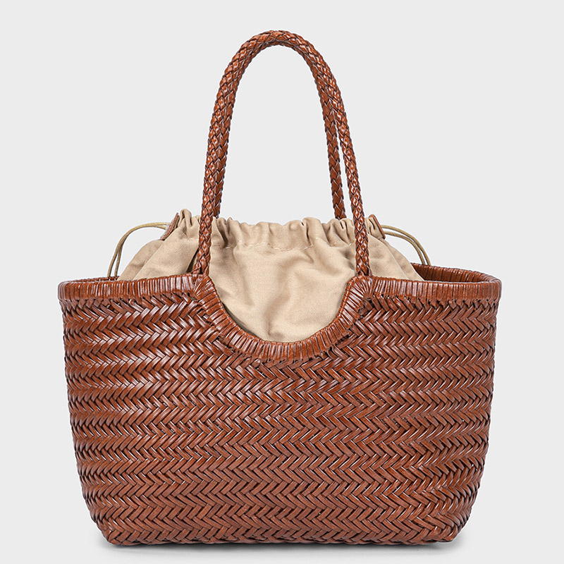 Women's Vintage Genuine Leather Woven Tote Bag