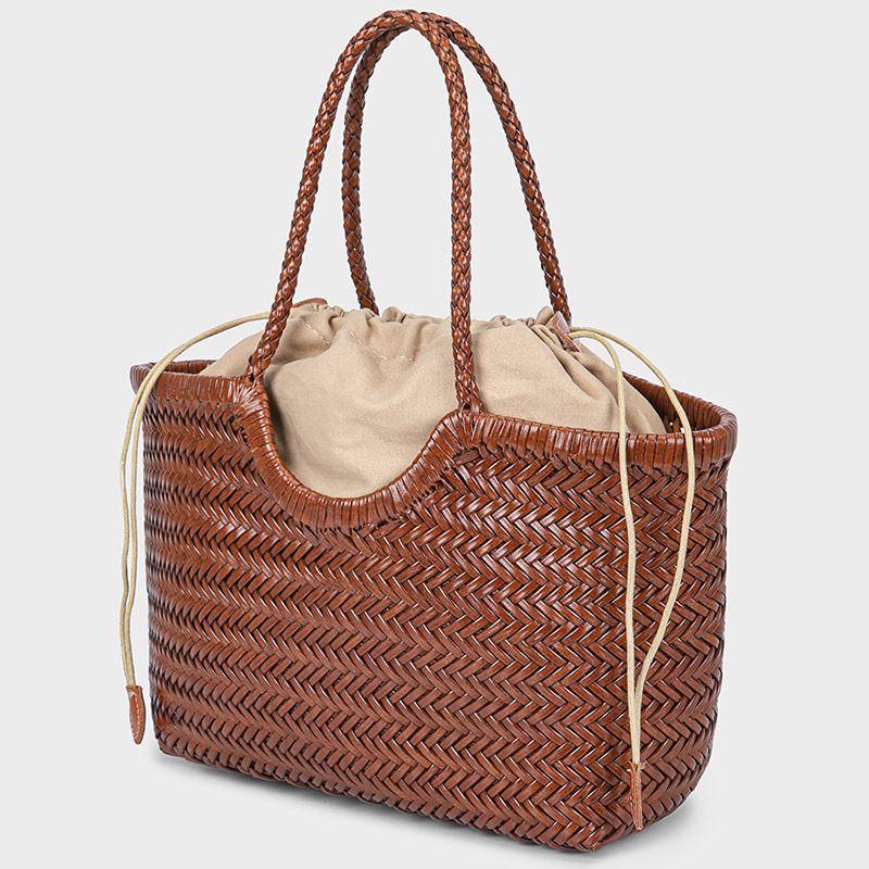Women's Vintage Genuine Leather Woven Tote Bag