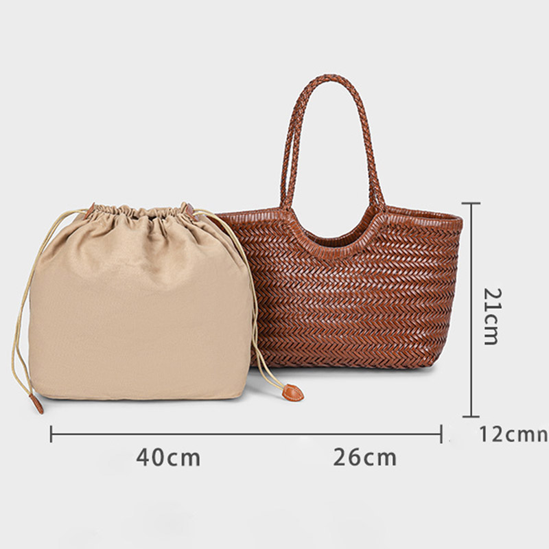 Women's Vintage Genuine Leather Woven Tote Bag