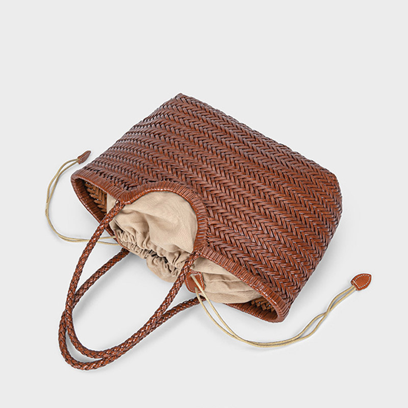 Women's Vintage Genuine Leather Woven Tote Bag