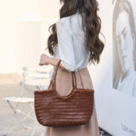 Women's Vintage Genuine Leather Woven Tote Bag