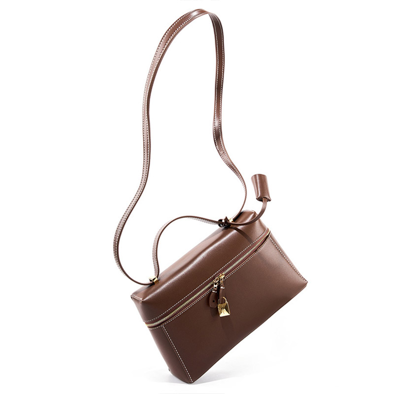 Women's Vintage Leather Box Crossbody Shoulder Strap Top Handbag Bag With Lock Buckle