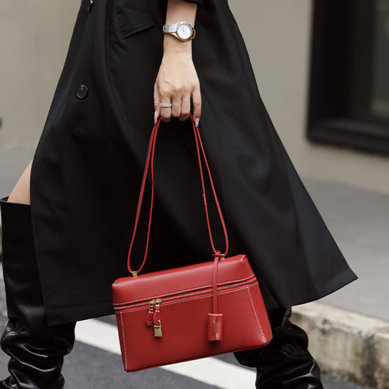 Women's Vintage Leather Box Crossbody Shoulder Strap Top Handbag Bag With Lock Buckle