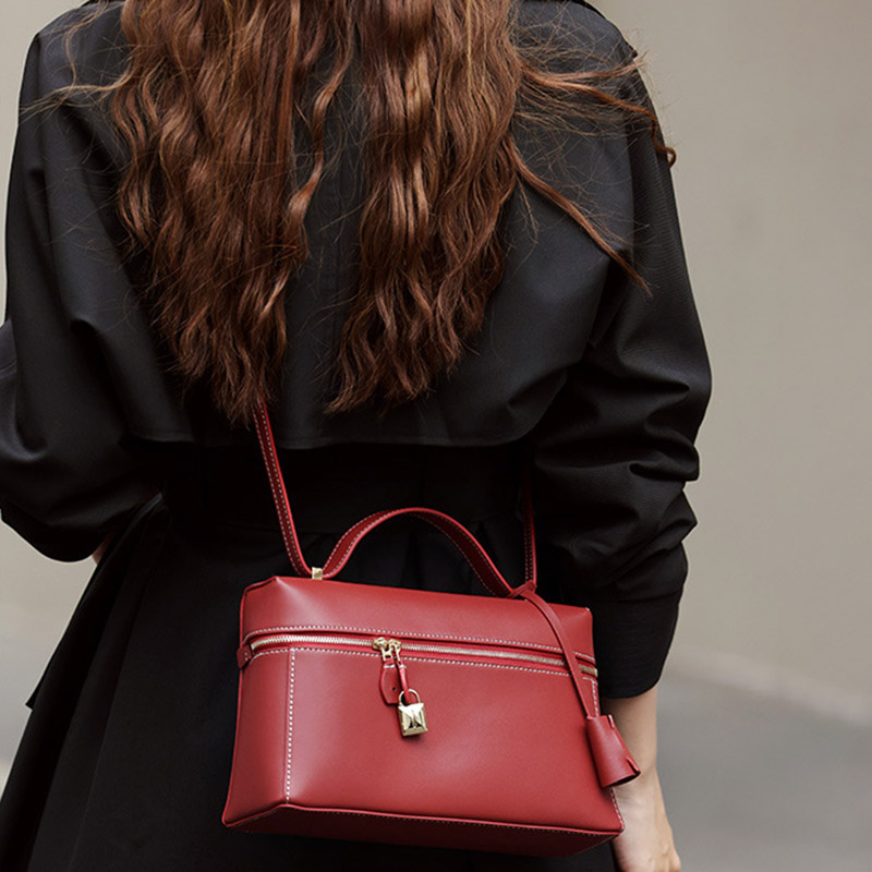 Women's Vintage Leather Box Crossbody Shoulder Strap Top Handbag Bag With Lock Buckle