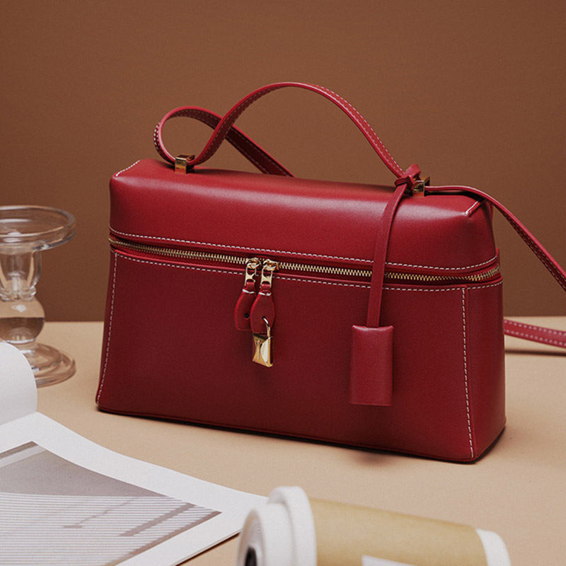 Women's Vintage Leather Box Crossbody Shoulder Strap Top Handbag Bag With Lock Buckle
