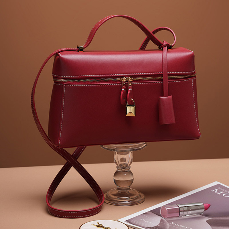 Women's Vintage Leather Box Crossbody Shoulder Strap Top Handbag Bag With Lock Buckle