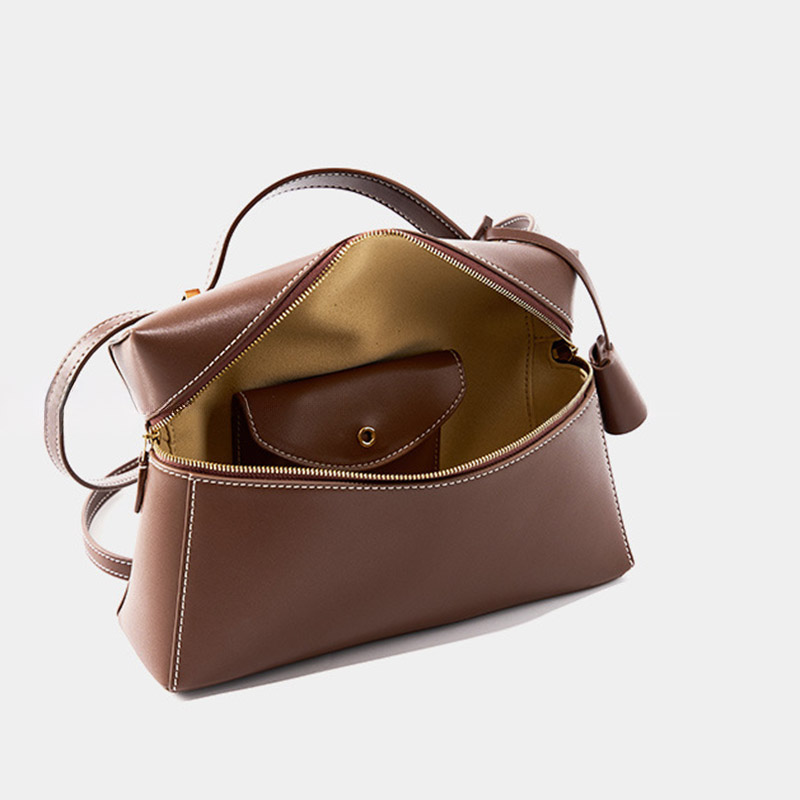 Women's Vintage Leather Box Crossbody Shoulder Strap Top Handbag Bag With Lock Buckle