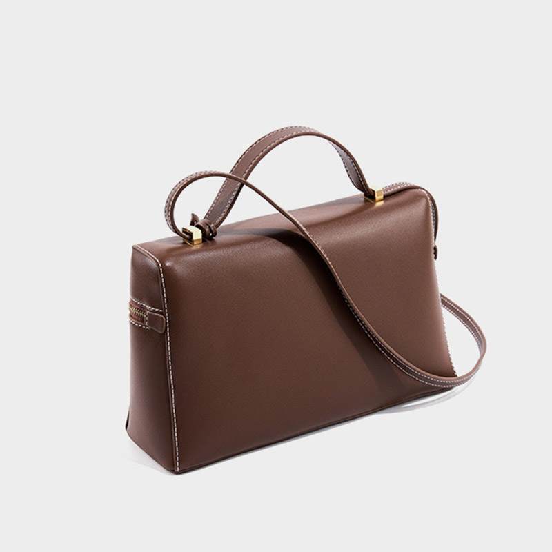 Women's Vintage Leather Box Crossbody Shoulder Strap Top Handbag Bag With Lock Buckle