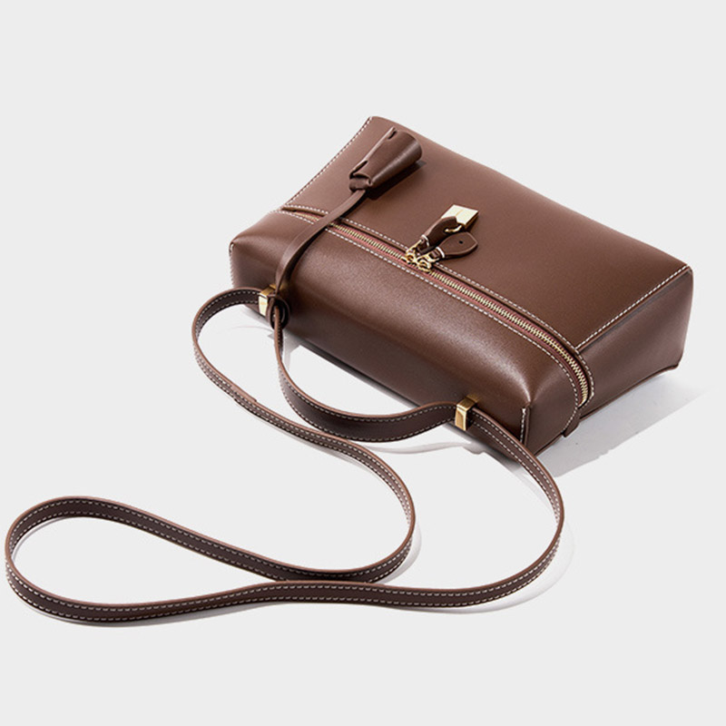 Women's Vintage Leather Box Crossbody Shoulder Strap Top Handbag Bag With Lock Buckle