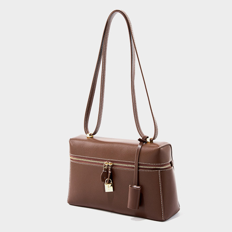 Women's Vintage Leather Box Crossbody Shoulder Strap Top Handbag Bag With Lock Buckle