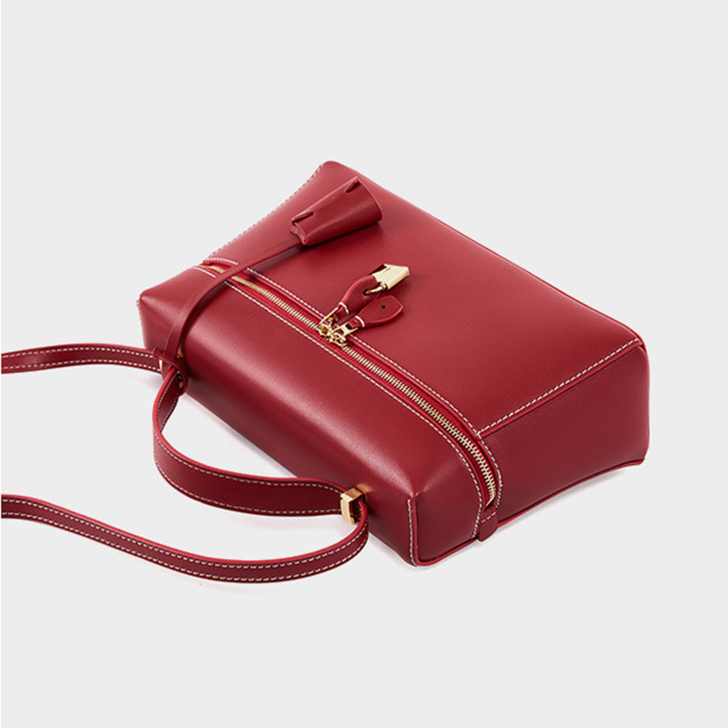 Women's Vintage Leather Box Crossbody Shoulder Strap Top Handbag Bag With Lock Buckle