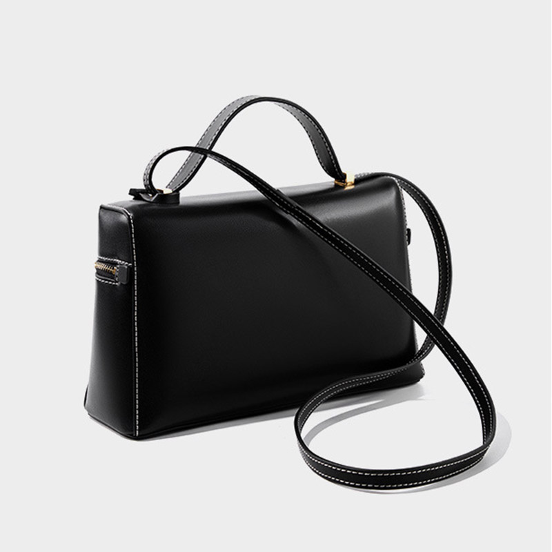 Women's Vintage Leather Box Crossbody Shoulder Strap Top Handbag Bag With Lock Buckle