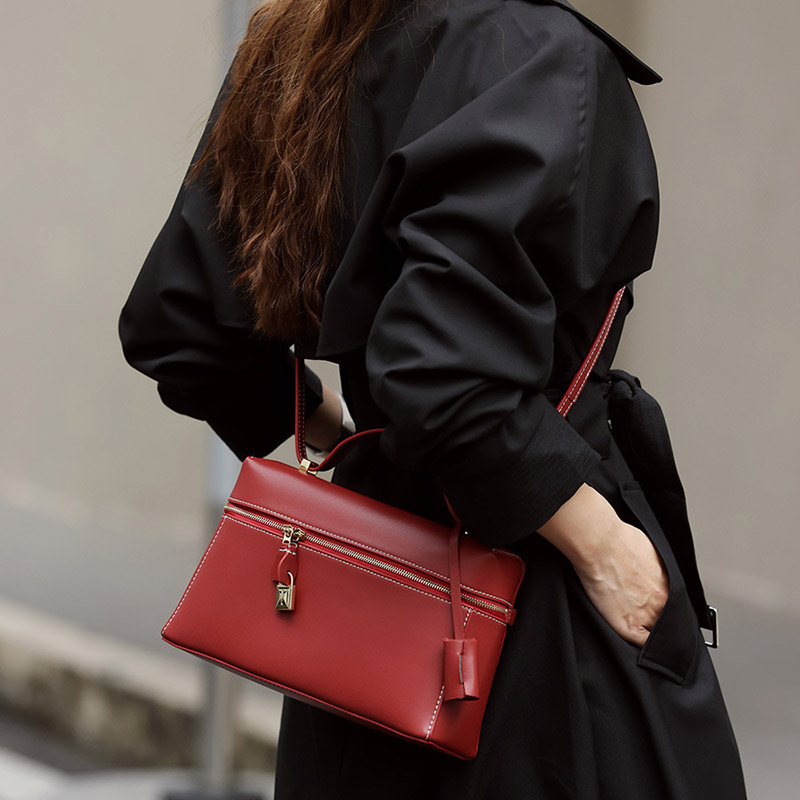 Women's Vintage Leather Box Crossbody Shoulder Strap Top Handbag Bag With Lock Buckle