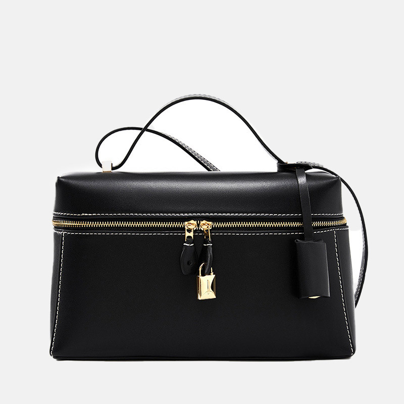 Women's Vintage Leather Box Crossbody Shoulder Strap Top Handbag Bag With Lock Buckle