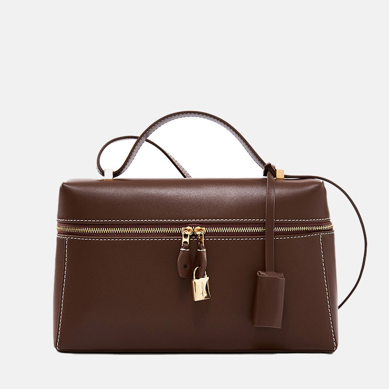 Women's Vintage Leather Box Crossbody Shoulder Strap Top Handbag Bag With Lock Buckle