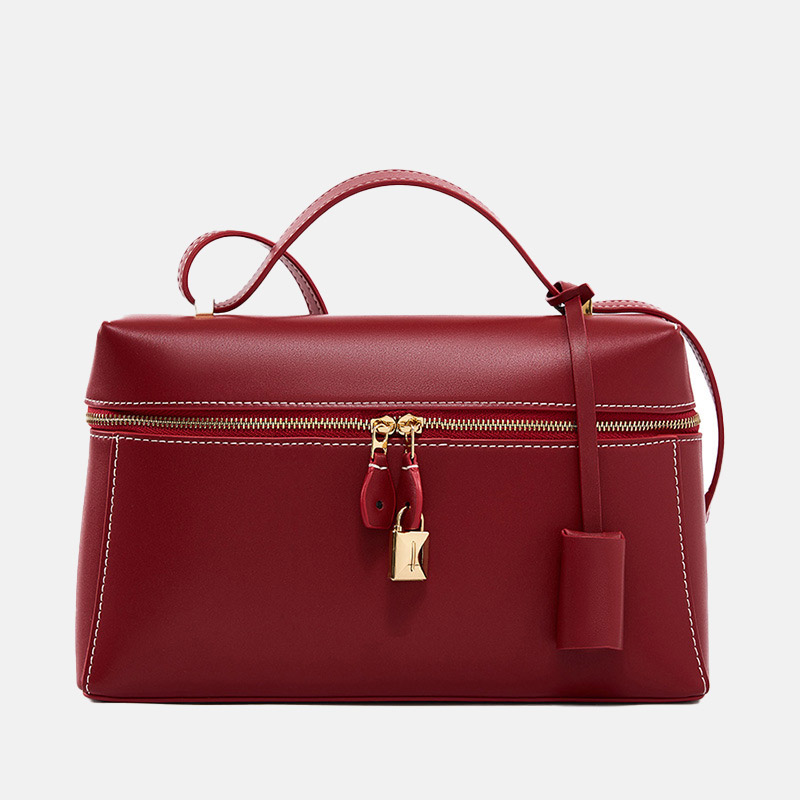 Women's Vintage Leather Box Crossbody Shoulder Strap Top Handbag Bag With Lock Buckle