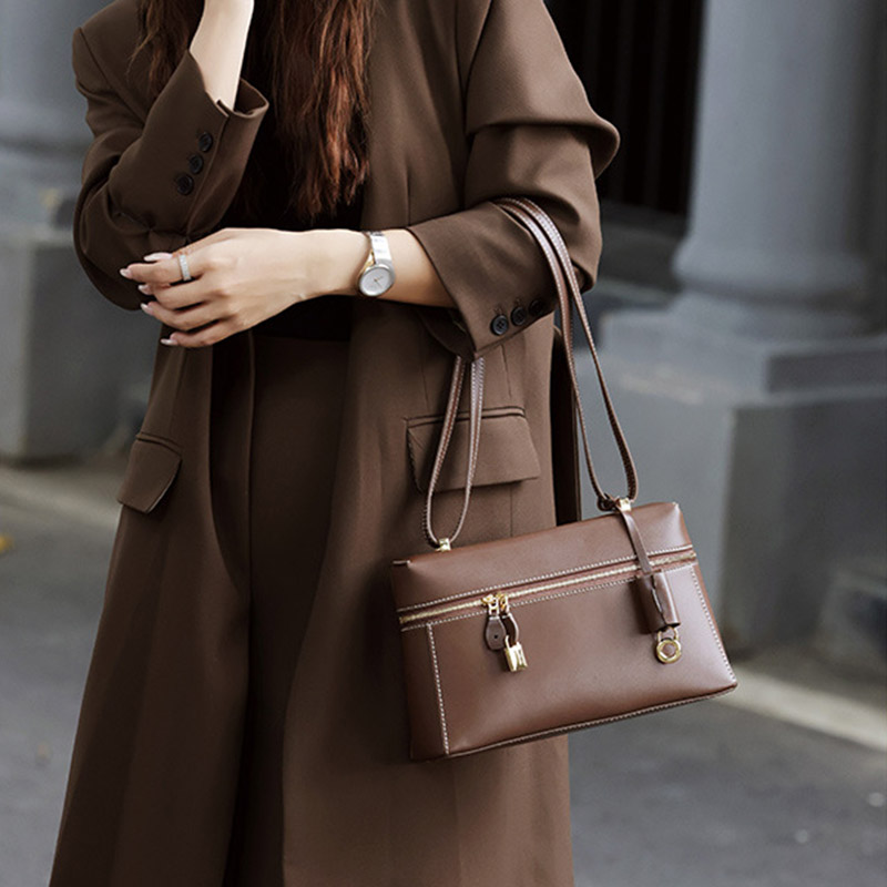 Women's Vintage Leather Box Crossbody Shoulder Strap Top Handbag Bag With Lock Buckle