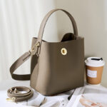 Women's Vintage Top-Grain Leather Bucket Shoulder Crossbody Handbag In Gold Hardware