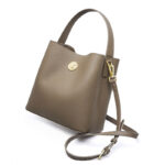 Women's Vintage Top-Grain Leather Bucket Shoulder Crossbody Handbag In Gold Hardware