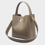 Women's Vintage Top-Grain Leather Bucket Shoulder Crossbody Handbag In Gold Hardware