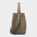 Women's Vintage Top-Grain Leather Bucket Shoulder Crossbody Handbag In Gold Hardware