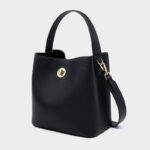 Women's Vintage Top-Grain Leather Bucket Shoulder Crossbody Handbag In Gold Hardware