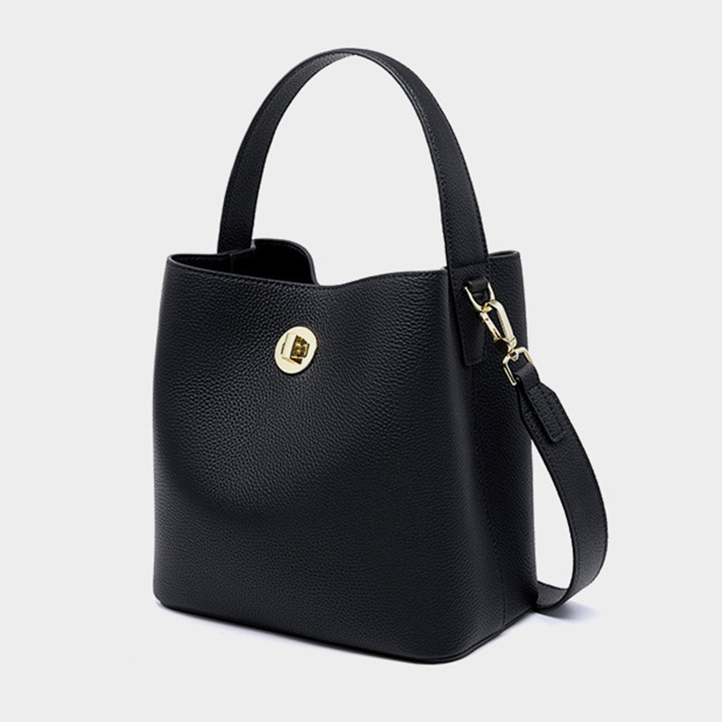 Women's Vintage Top-Grain Leather Bucket Shoulder Crossbody Handbag In Gold Hardware