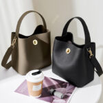 Women's Vintage Top-Grain Leather Bucket Shoulder Crossbody Handbag In Gold Hardware