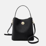 Women's Vintage Top-Grain Leather Bucket Shoulder Crossbody Handbag In Gold Hardware