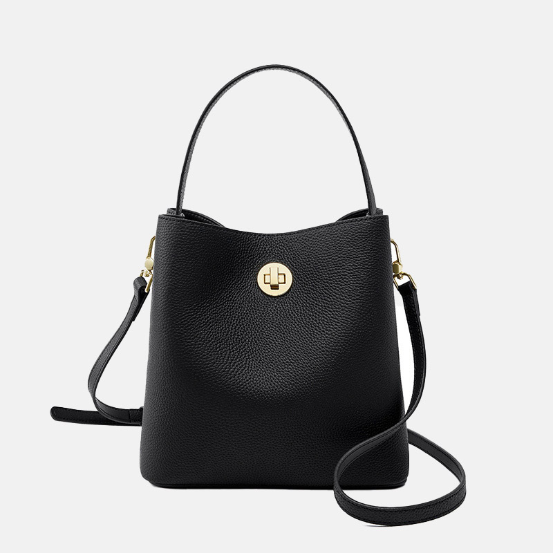 Women's Vintage Top-Grain Leather Bucket Shoulder Crossbody Handbag In Gold Hardware