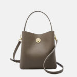 Women's Vintage Top-Grain Leather Bucket Shoulder Crossbody Handbag In Gold Hardware