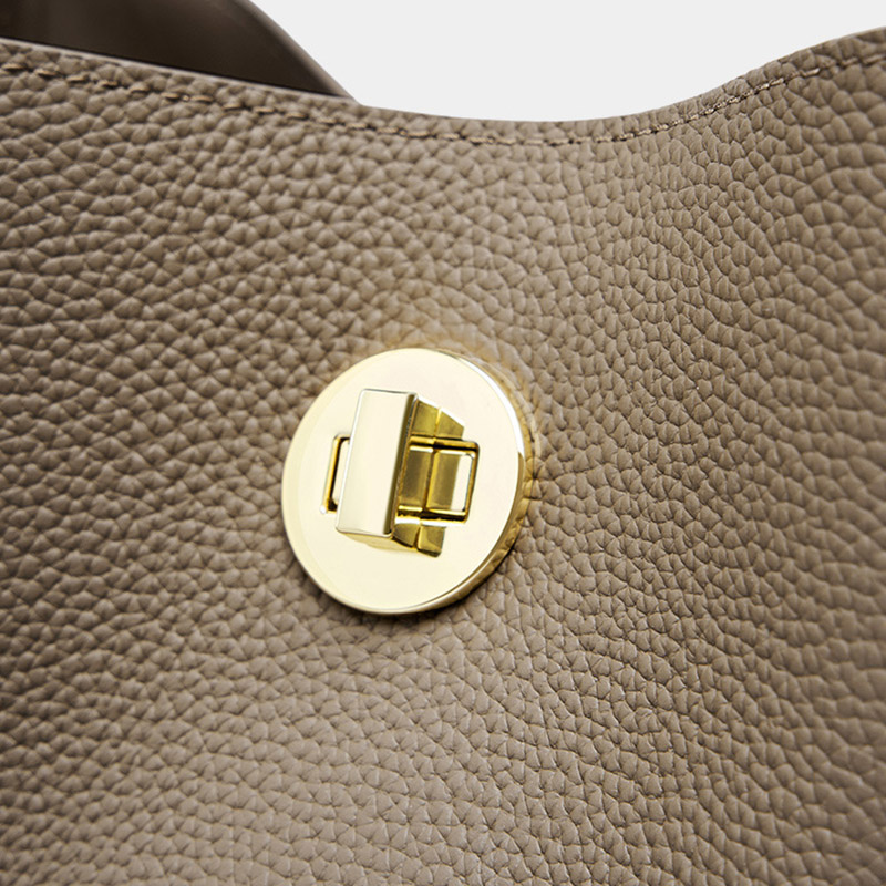 Women's Vintage Top-Grain Leather Bucket Shoulder Crossbody Handbag In Gold Hardware