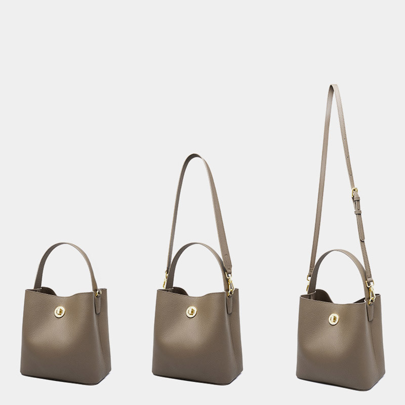 Women's Vintage Top-Grain Leather Bucket Shoulder Crossbody Handbag In Gold Hardware