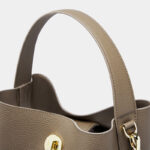 Women's Vintage Top-Grain Leather Bucket Shoulder Crossbody Handbag In Gold Hardware