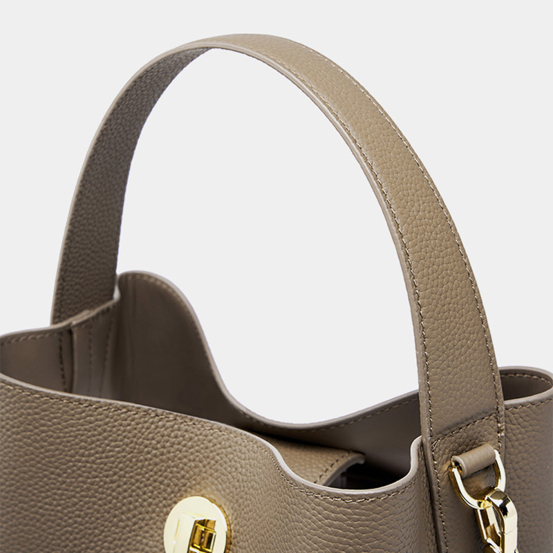 Women's Vintage Top-Grain Leather Bucket Shoulder Crossbody Handbag In Gold Hardware