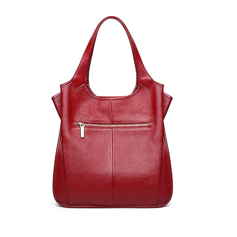 Women's Vintage Top-Grain Leather Zipper Shoulder Tote Bag
