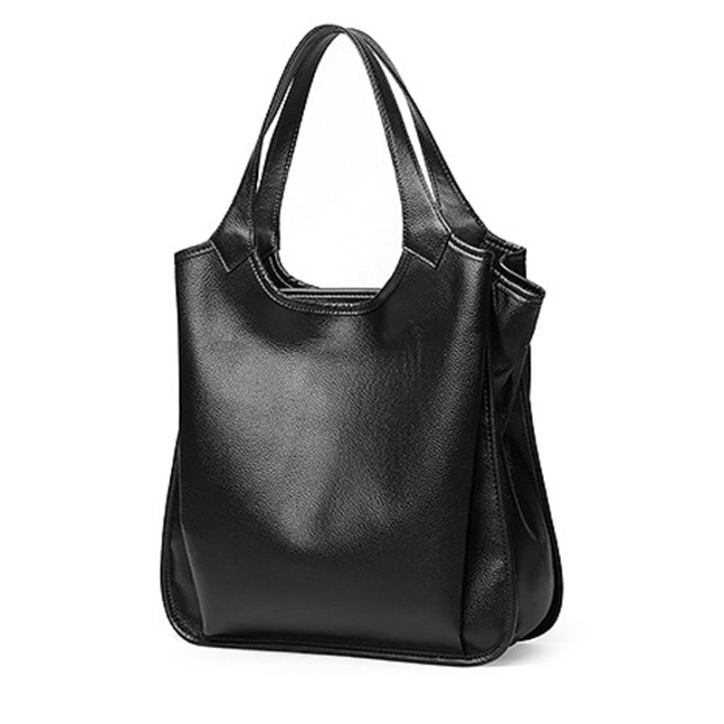 Women's Vintage Top-Grain Leather Zipper Shoulder Tote Bag