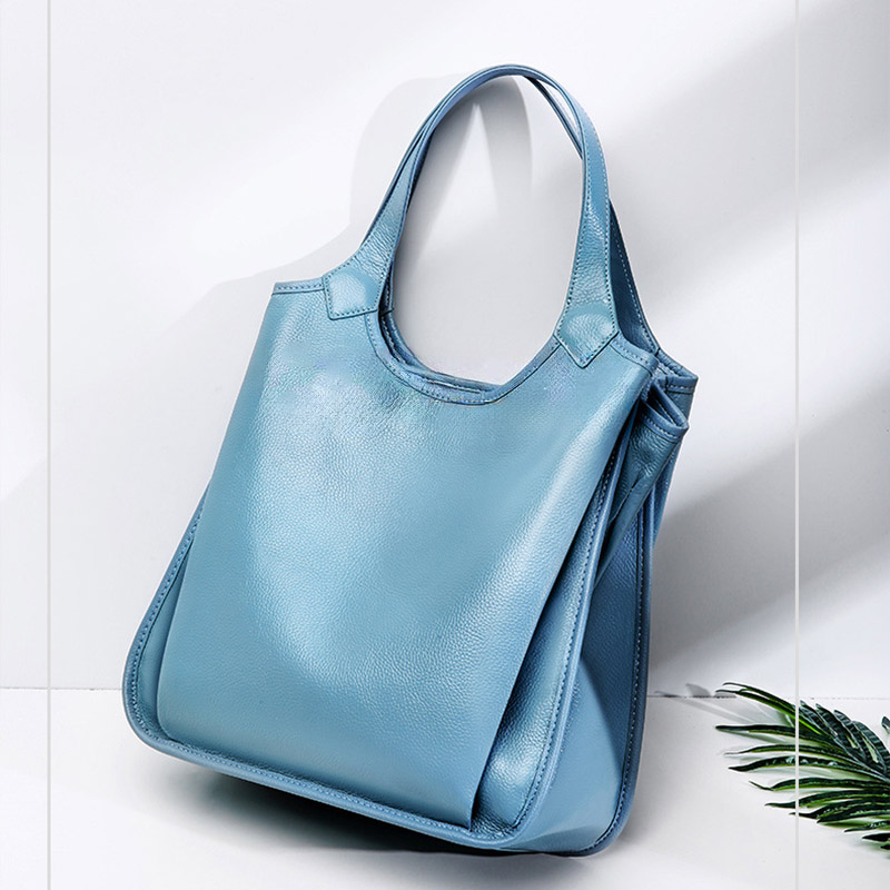 Women's Vintage Top-Grain Leather Zipper Shoulder Tote Bag
