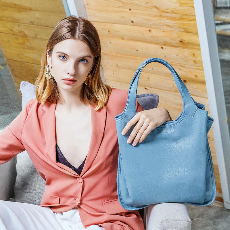 Women's Vintage Top-Grain Leather Zipper Shoulder Tote Bag