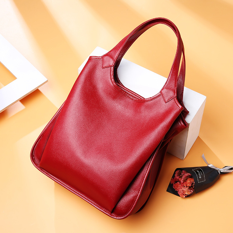 Women's Vintage Top-Grain Leather Zipper Shoulder Tote Bag