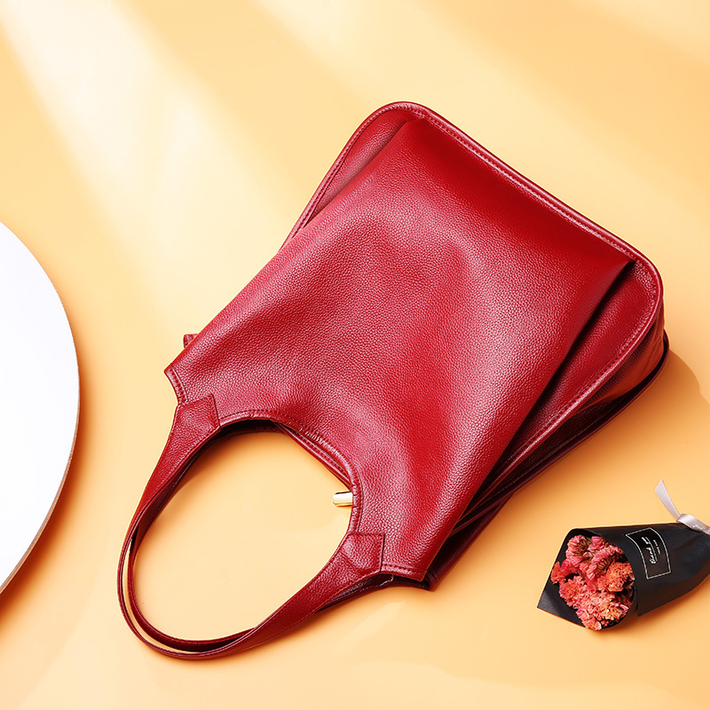 Women's Vintage Top-Grain Leather Zipper Shoulder Tote Bag