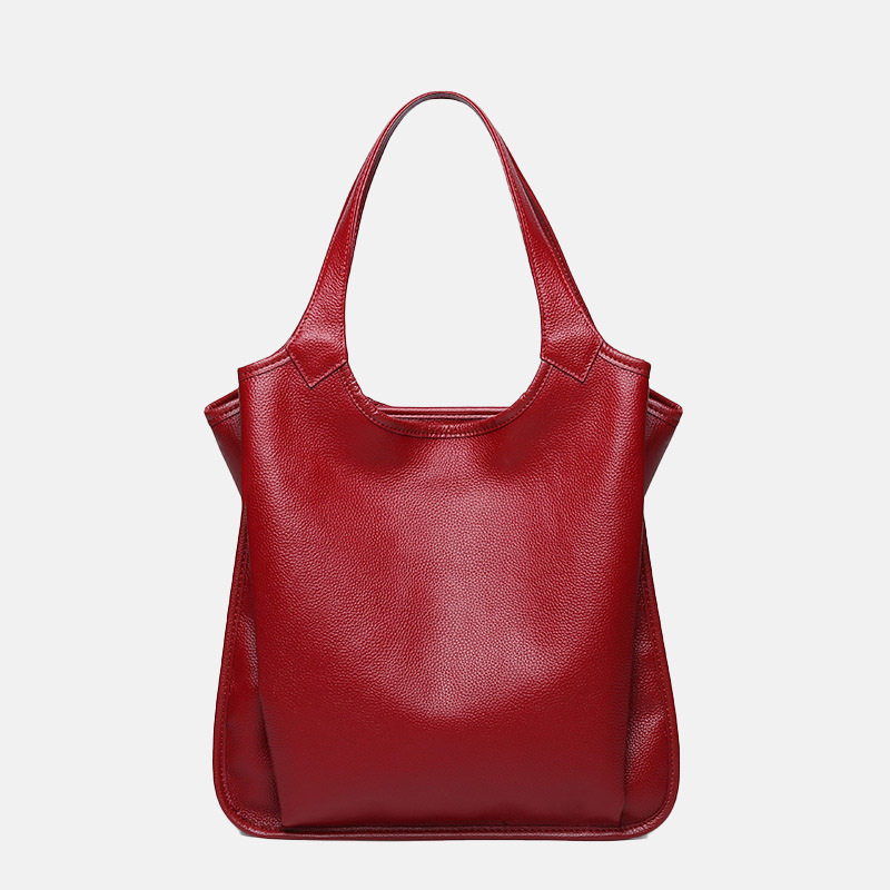 Women's Vintage Top-Grain Leather Zipper Shoulder Tote Bag