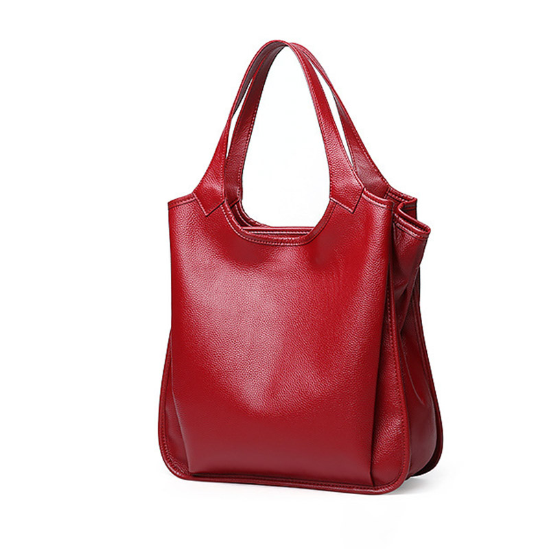 Women's Vintage Top-Grain Leather Zipper Shoulder Tote Bag