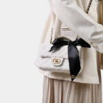 Women's Vintage White Quilted Tweed Leder Crossbody Schulterkette Top Handle Bag With Bow