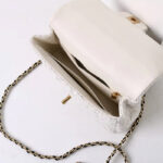 Women's Vintage White Quilted Tweed Leder Crossbody Schulterkette Top Handle Bag With Bow